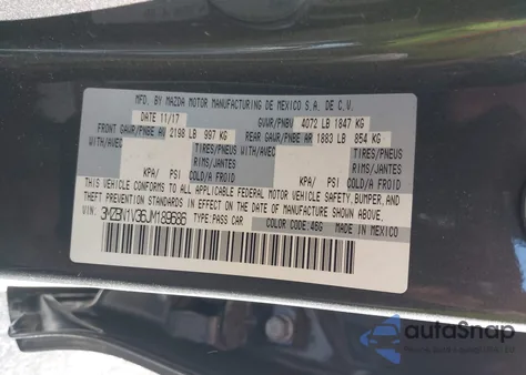 2018 Mazda Mazda3 Touring from USA, damaged, VIN 3MZBN1V36JM189686